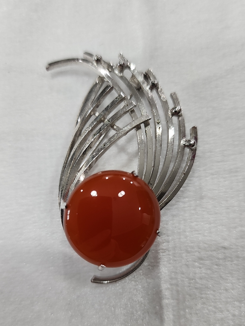 Vintage Stone Brooch. Silver Tone.